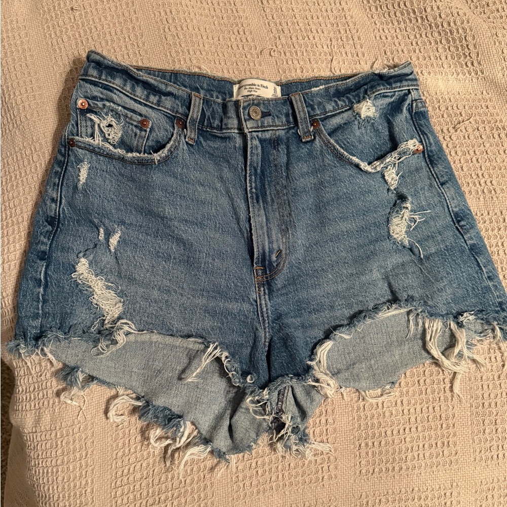 Abercrombie & Fitch Blue Jean Shorts Distressed Frayed Hem size 31|12